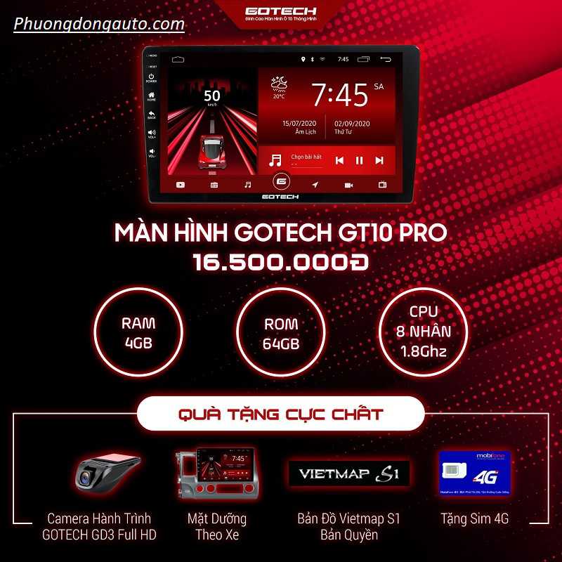 Màn hình ô tô Gotech GT10 Pro | Chân dài...